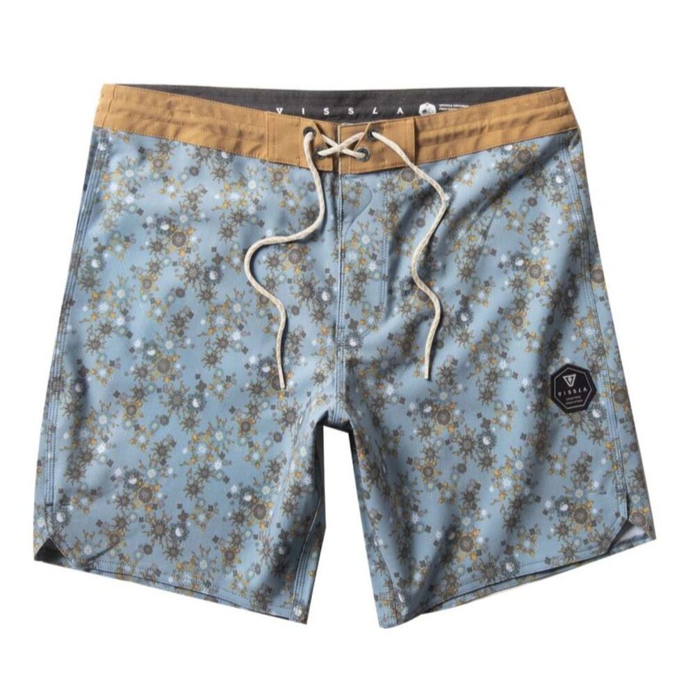 Vissla Barrier 17.5" Men's Boardshort Vintage Blue Print Sz 29 NWT 4-Way Stretch